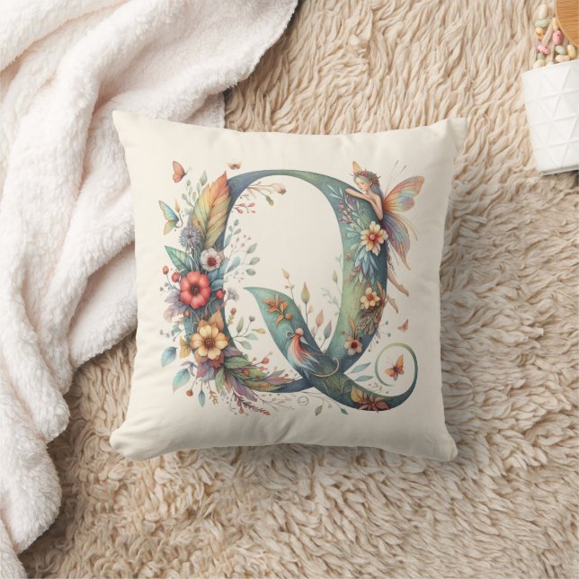 Monogramm des Blumenkohles Q Kissen (Decke)