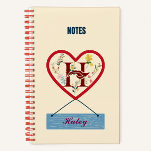 Monogramm des Blumenkohls - Name mit Letter H Notizbuch