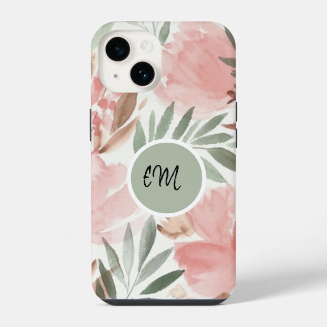 Monogramm des Blumenmusters iPhone Hülle (Rückseite)