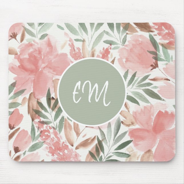 Monogramm des Blumenmusters Mousepad (Vorne)
