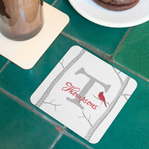 Monogramm des botanischen Roten Kardinals Rechteckiger Pappuntersetzer