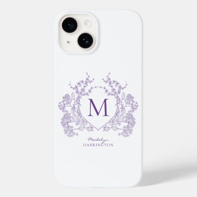 Monogramm des botanischen Violett-Wappen Case-Mate iPhone Hülle (Rückseite)