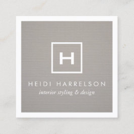 Monogramm des Box-Logos auf grauem Linen/weißem Ra Quadratische Visitenkarte
