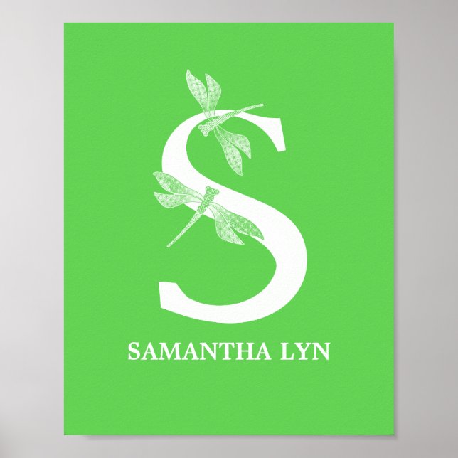 Monogramm des Buchstabens S Dragonfly Art Poster (Vorne)