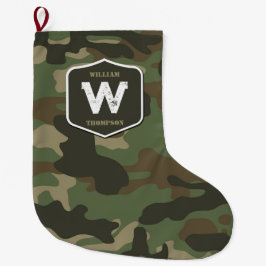 Monogramm des Camouflage Green Camouflage Arms Großer Weihnachtsstrumpf