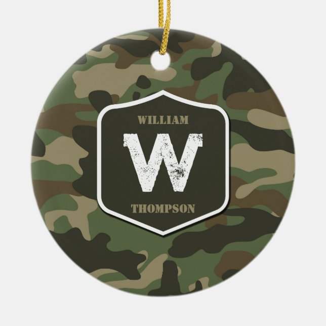 Monogramm des Camouflage Green Camouflage Arms Keramik Ornament (Vorne)