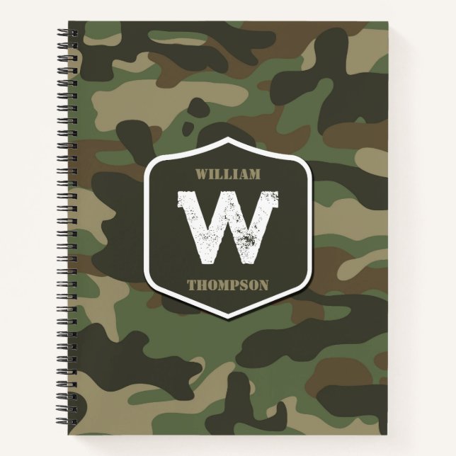 Monogramm des Camouflage Green Camouflage Arms Notizbuch (Vorderseite)