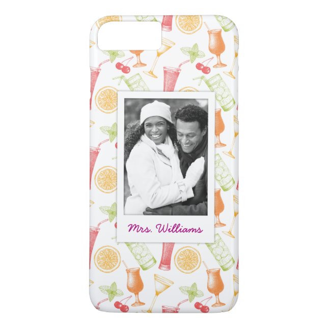 Monogramm des Cocktail-Skizze-Muster-| Case-Mate iPhone Hülle (Rückseite)