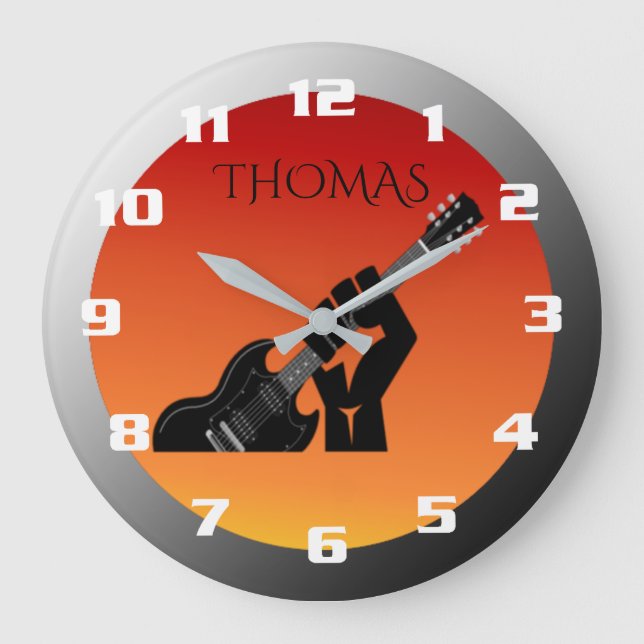 Monogramm des Coolen Rock und Roll Guitar Player Große Wanduhr (Vorderseite)