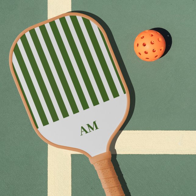 Monogramm des Country Clubs für grüne und weiße St Pickleball Schläger (Monogram Green & White Stripes Pickleball Paddle)