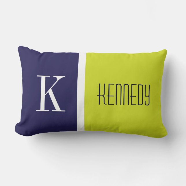 Monogramm des dunkelblauen, grünen Farbblocks Lendenkissen (Vorderseite)