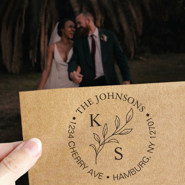 Monogramm des eleganten Greenery Floral Wedding Lo Permastempel (Von Creator hochgeladen)