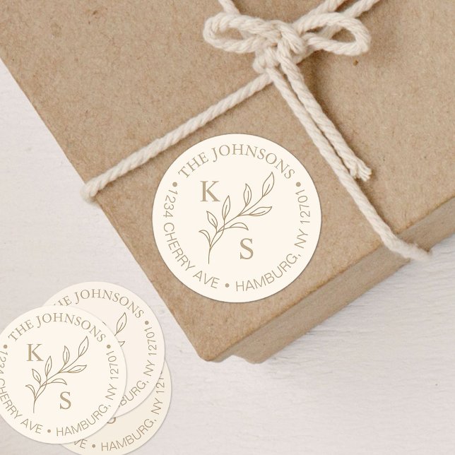 Monogramm des eleganten Greenery Floral Wedding Lo Runder Aufkleber (Von Creator hochgeladen)