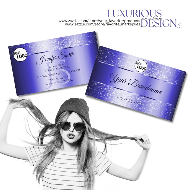 Monogramm des eleganten Royal Blue Sparkling Glitz Visitenkarte (Von Creator hochgeladen)