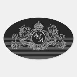 Monogramm des Emblems "Black Silver Lion Unicorn" Ovaler Aufkleber