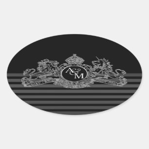 Monogramm des Emblems "Black Silver Lion Unicorn" Ovaler Aufkleber