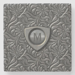 Monogramm des Embossed Metal Shield ID139 Steinuntersetzer