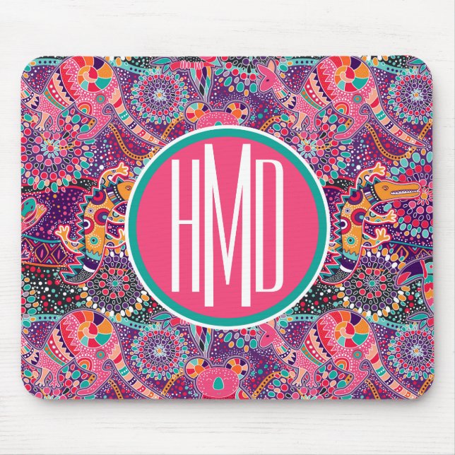 Monogramm des ethnische Art-Tiermuster-| Mousepad (Vorne)