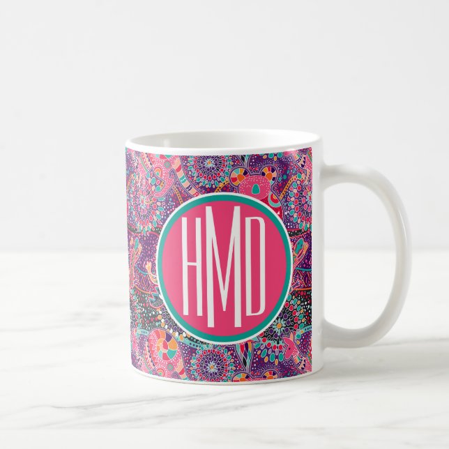 Monogramm des ethnische Art-Tiermuster-| Tasse (Rechts)