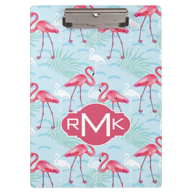 Monogramm des Flamingo-Muster-| Klemmbrett (Vorderseite)