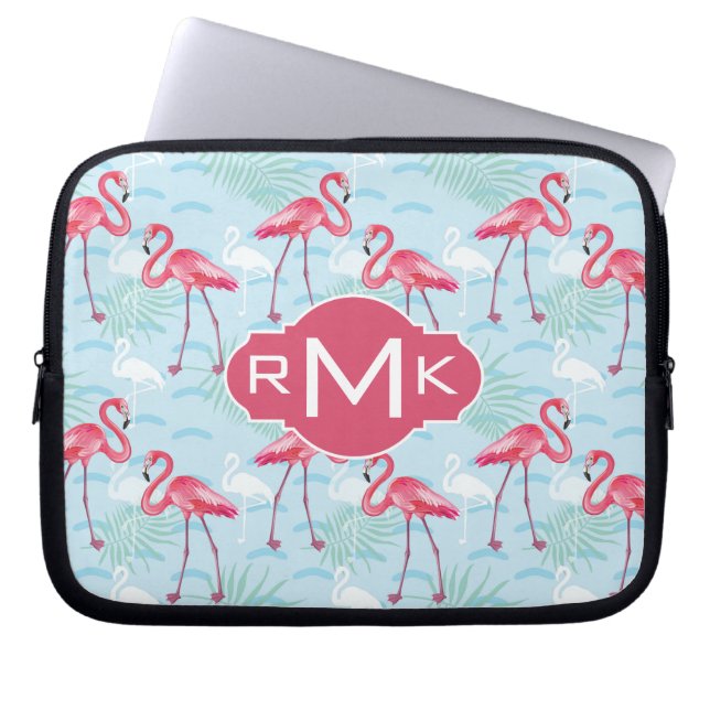 Monogramm des Flamingo-Muster-| Laptopschutzhülle (Vorderseite)