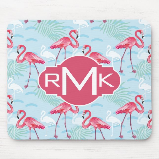 Monogramm des Flamingo-Muster-| Mousepad (Vorne)