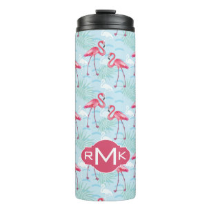Monogramm des Flamingo-Muster-  Thermosbecher