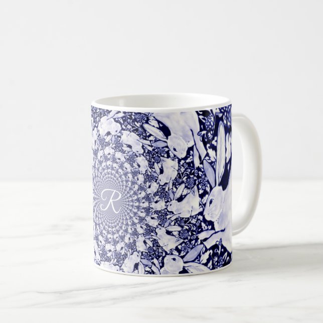 Monogramm des Fraktals "Blaues Kaninchen" Kaffeetasse (VorderseiteRechts)