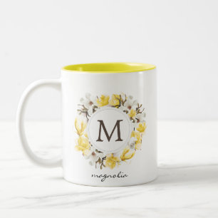 Monogramm des gelben Magnolienkreises Zweifarbige Tasse