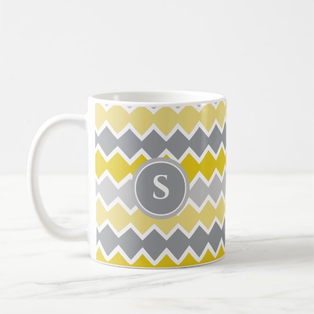 Monogramm des gelben und grauen Musters Kaffeetasse (Links)