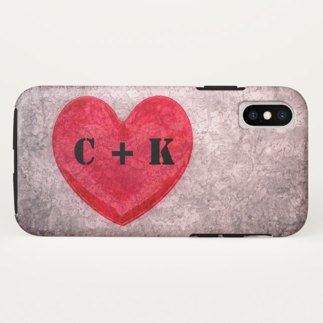 Monogramm des gestrichelten Herzens personalisiere Case-Mate iPhone Hülle (Rückseite (Horizontal))