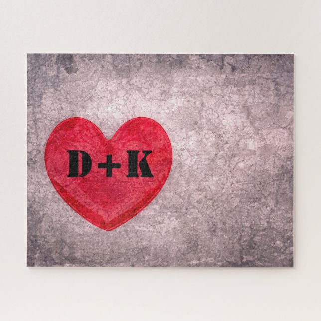 Monogramm des gestrichelten Herzens personalisiere Puzzle (Horizontal)