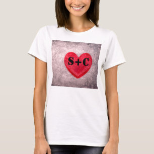 Monogramm des gestrichelten Herzens personalisiere T-Shirt