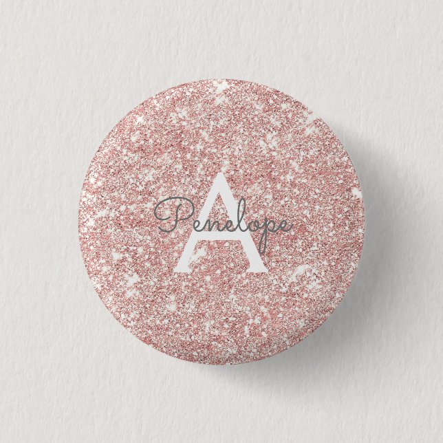 Monogramm des Girl-Pink-Glitzer Button (Vorderseite)