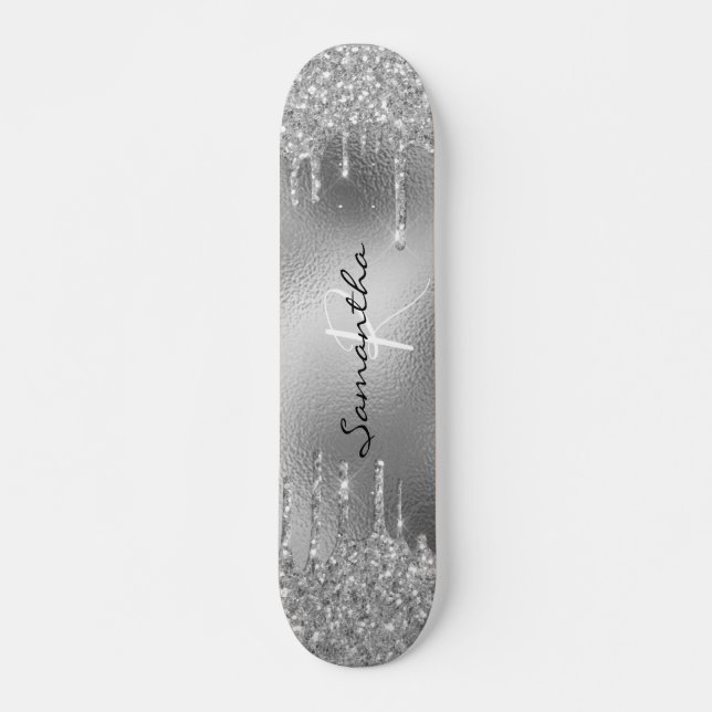 Monogramm des Glitzer für Silberfolie Skateboard (Vorne)