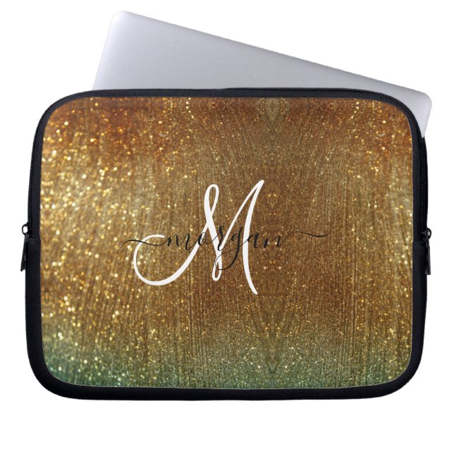 Monogramm des Glitzer Holografisches Gold Laptopschutzhülle (Vorderseite)