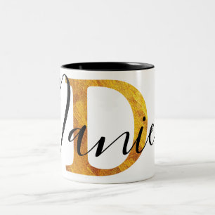 Monogramm des Gold"D" mit personalisiertem Namen Zweifarbige Tasse