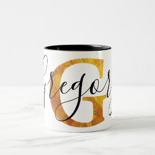 Monogramm des Gold"G" mit personalisiertem Namen Zweifarbige Tasse