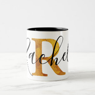 Monogramm des Gold"R" mit personalisiertem Namen Zweifarbige Tasse