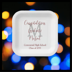 Monogramm des Graduiertengruppenweißes graues Burg Pappteller