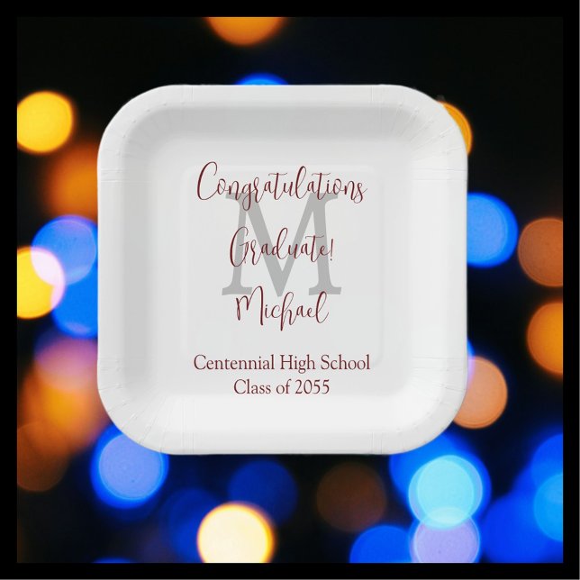 Monogramm des Graduiertengruppenweißes graues Burg Pappteller (Von Creator hochgeladen)