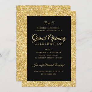 Monogramm des Grand Opening Gold Glitzer  Einladung