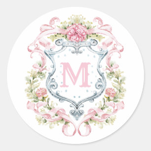 Monogramm des grandmillennialen Wappen   Bridal Runder Aufkleber