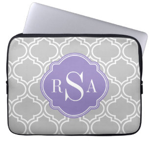 Monogramm des grauen Gittermusters Laptopschutzhülle