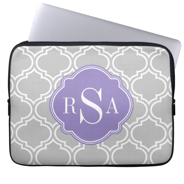 Monogramm des grauen Gittermusters Laptopschutzhülle (Vorderseite)