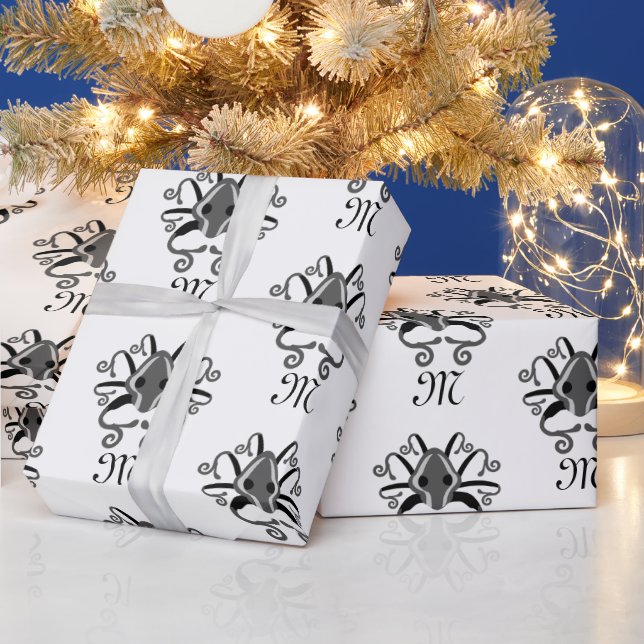 Monogramm des grauen Tintenfischs Geschenkpapier (Feiertage)
