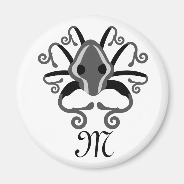 Monogramm des grauen Tintenfischs Magnet (Vorne)
