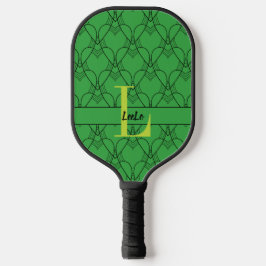 Monogramm des grünen Herzmusters und Name Custom Pickleball Schläger