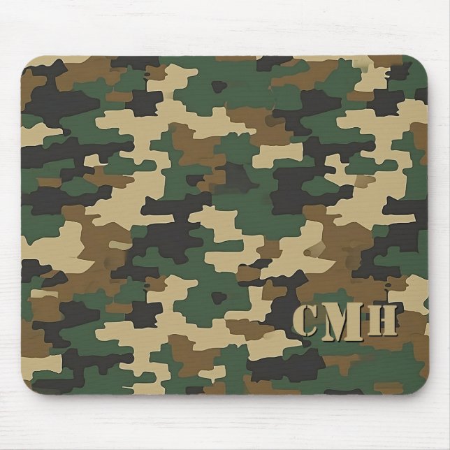 Monogramm des grünen militärischen Retro-Camouflag Mousepad (Vorne)