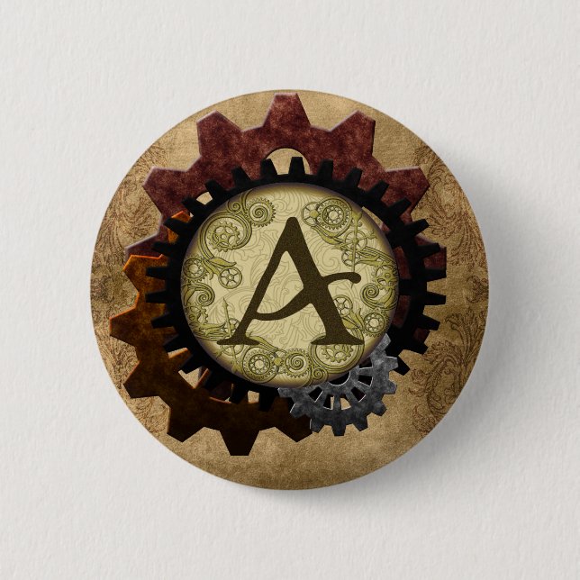 Monogramm des Grunge-Steampunk-Gebers Button (Vorderseite)